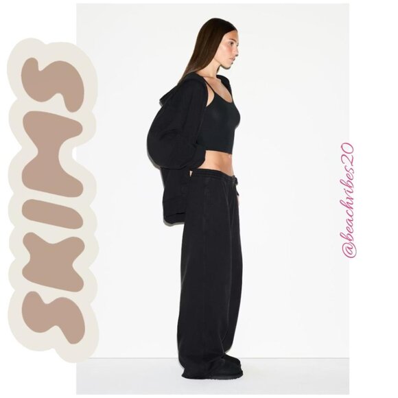 SKIMS Boyfriend Fleece Oversized Straight Leg Pant Onyx Large NWOT - Picture 2 of 5